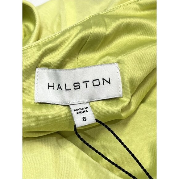 Halston Evening Womens 6 Vivian One Shoulder Sheer Jersey Drape Gown Yellow - Picture 7 of 10